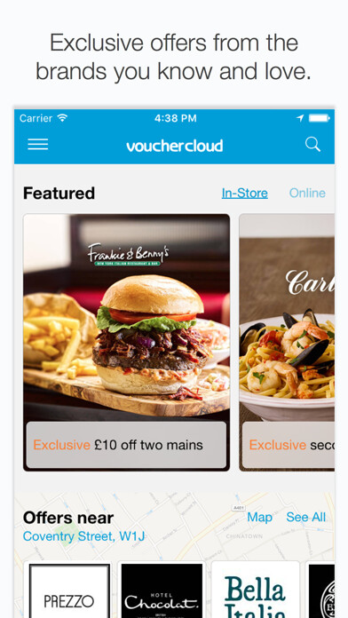Emulate iPhone app vouchercloud: vouchers offers using MyAndroid