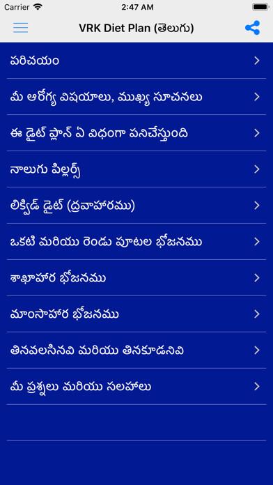 Emulate iPhone app VRK Diet Plan Telugu using MyAndroid