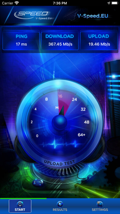 Emulate iPhone app V-SPEED Speed Test using MyAndroid