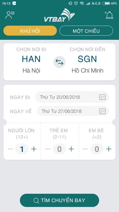 Emulate iPhone app VTBay - Vé máy bay trực tuyến using MyAndroid