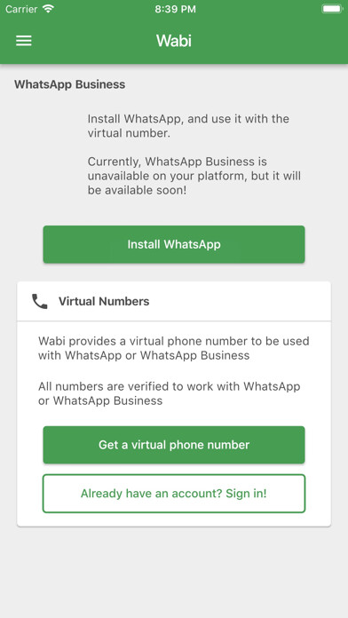 Emulate iPhone app Wabi - Number for WA Business using MyAndroid