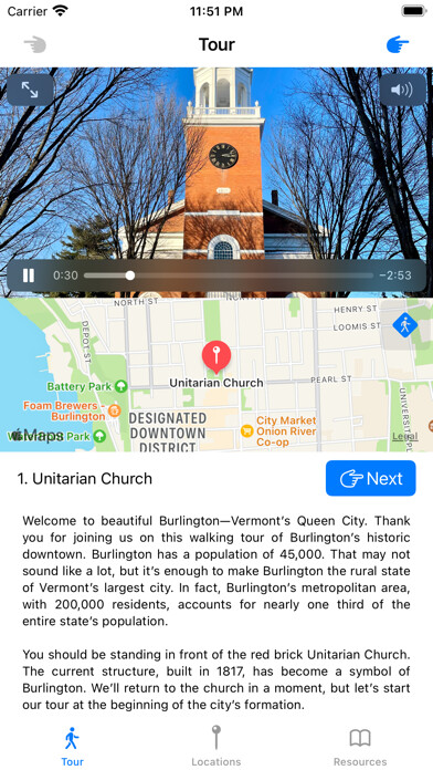 Emulate iPhone app Walk Burlington: Tour BTV using MyAndroid