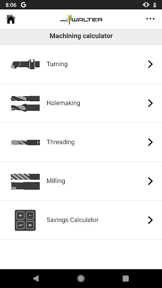 Emulate iPhone app Walter Machining Calculator using MyAndroid