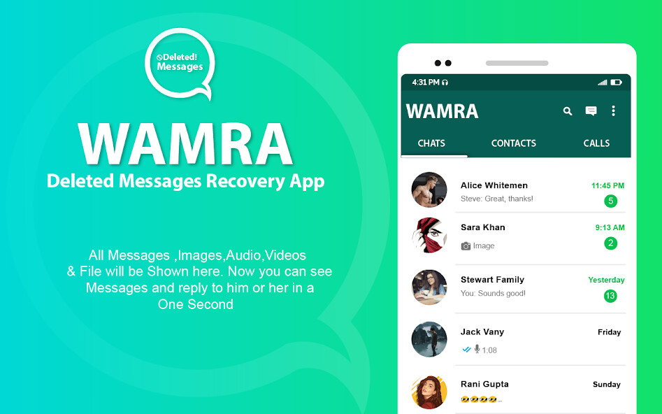 Run android online APK WAMRA Deleted Message Recovery from MyAndroid or emulate WAMRA Deleted Message Recovery using MyAndroid