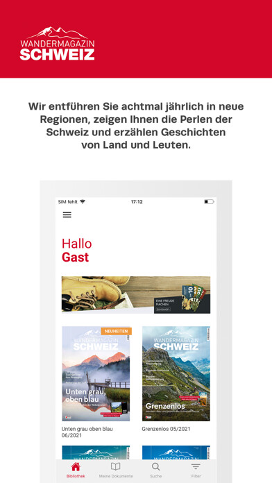 Emulate iPhone app Wandermagazin SCHWEIZ using MyAndroid