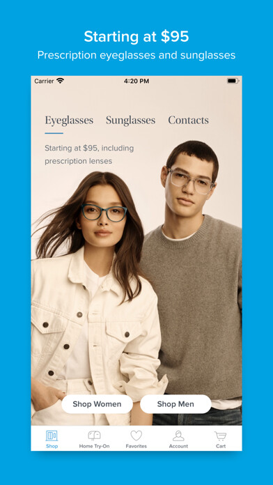 Emulate iPhone app Warby Parker using MyAndroid