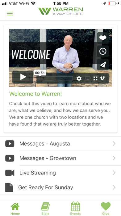 Emulate iPhone app Warren Baptist Church using MyAndroid