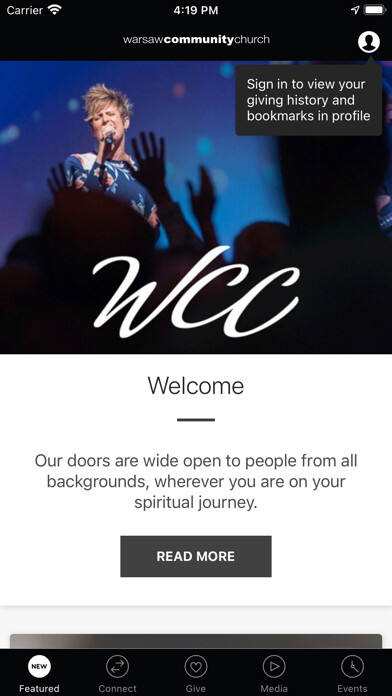 Emulate iPhone app Warsaw Community Church using MyAndroid