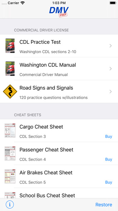 Emulate iPhone app Washington CDL Test Prep using MyAndroid