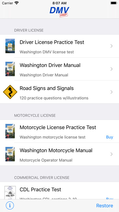 Emulate iPhone app Washington DMV Test Prep using MyAndroid