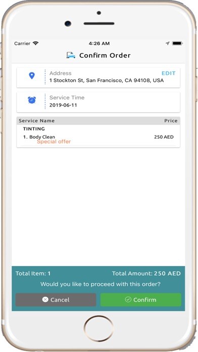 Emulate iPhone app WashOnClick - Customer using MyAndroid