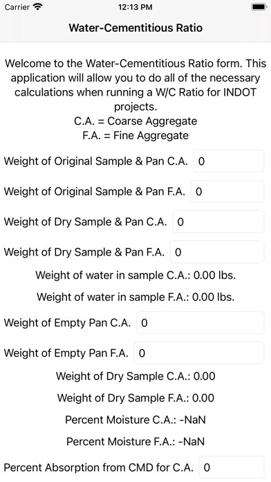 Emulate iPhone app Water Cementitious Ratio using MyAndroid