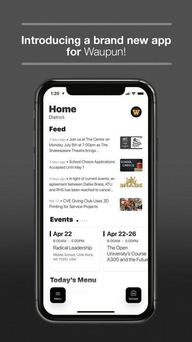Emulate iPhone app Waupun Area School District using MyAndroid