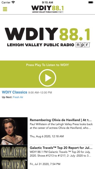 Emulate iPhone app WDIY 88.1 NPR Radio using MyAndroid