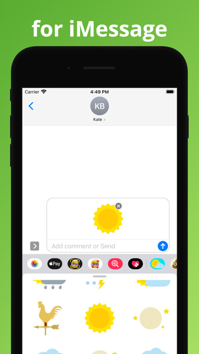 Emulate iPhone app Weather stickers & top emoji using MyAndroid