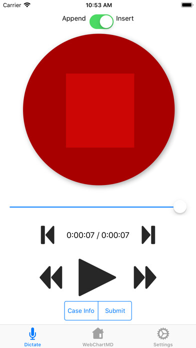 Emulate iPhone app WebChartMD: Dictate and Review using MyAndroid
