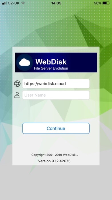 Emulate iPhone app WebDisk.cloud using MyAndroid