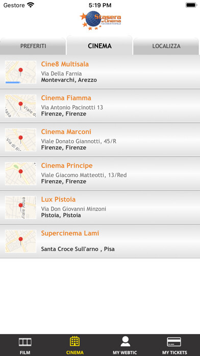 Emulate iPhone app Webtic Stasera al Cinema using MyAndroid