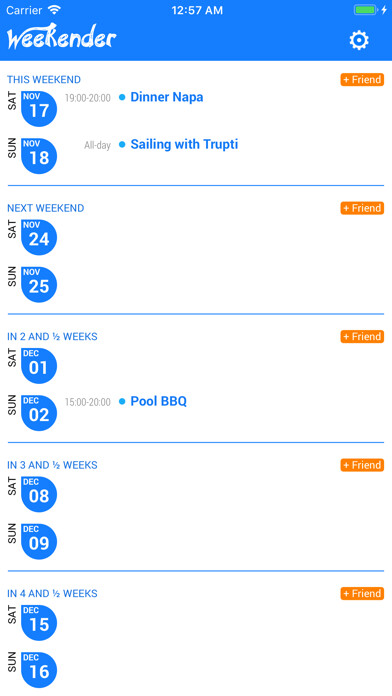 Emulate iPhone app Weekender - Weekend Calendar using MyAndroid