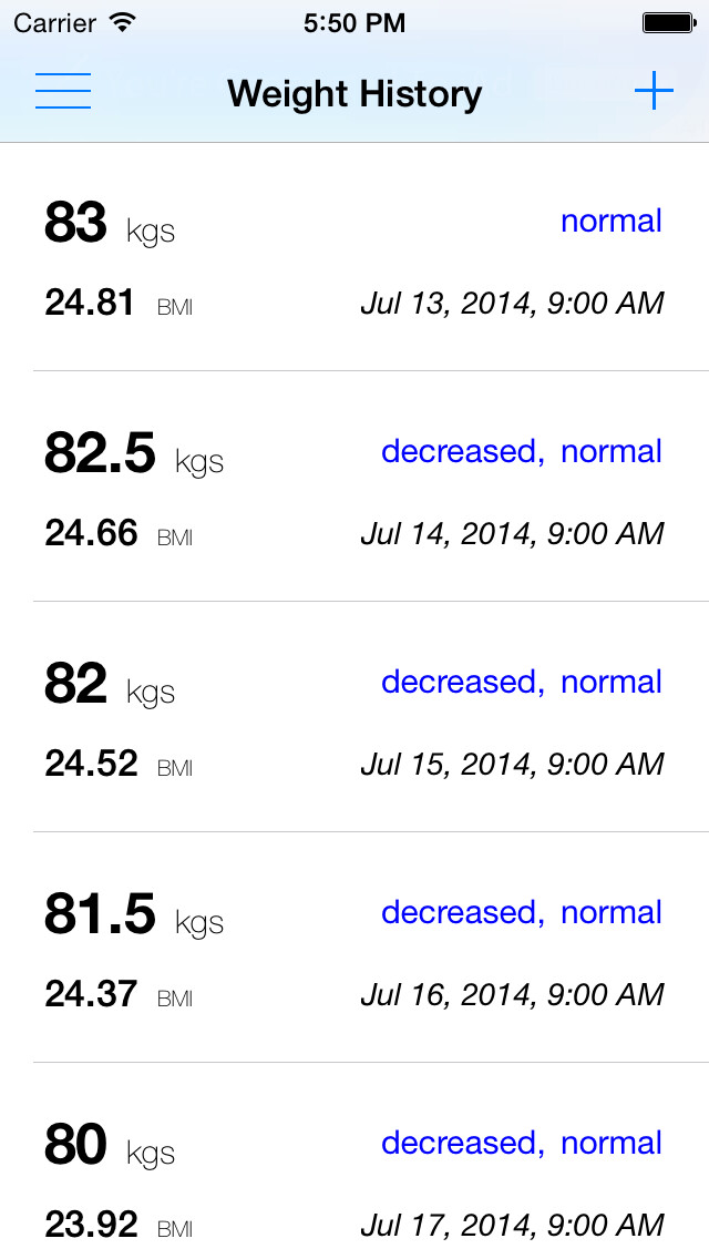 Emulate iPhone app Weight & BMI Tracker using MyAndroid Emulate iPhone app Weight & BMI Tracker using MyAndroid