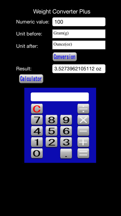 Emulate iPhone app Weight Converter Plus using MyAndroid