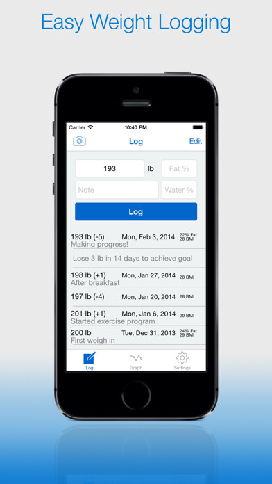 Emulate iPhone app Weight Log Plus using MyAndroid
