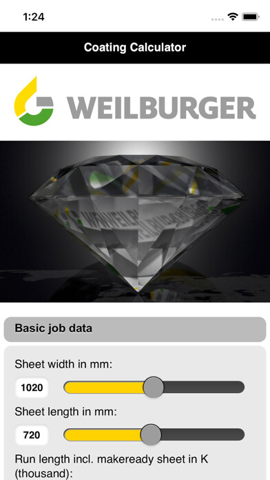 Emulate iPhone app WEILBURGER Coating Calculator using MyAndroid
