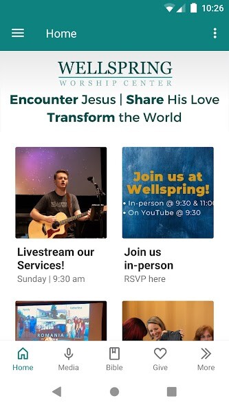 Emulate iPhone app Wellspring Worship Center using MyAndroid