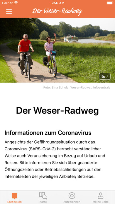 Emulate iPhone app Weser-Radweg using MyAndroid