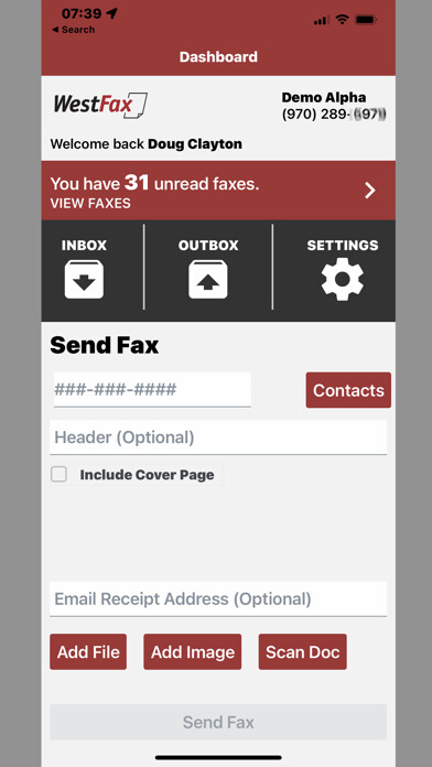 Emulate iPhone app WestFax Fax from Phone using MyAndroid