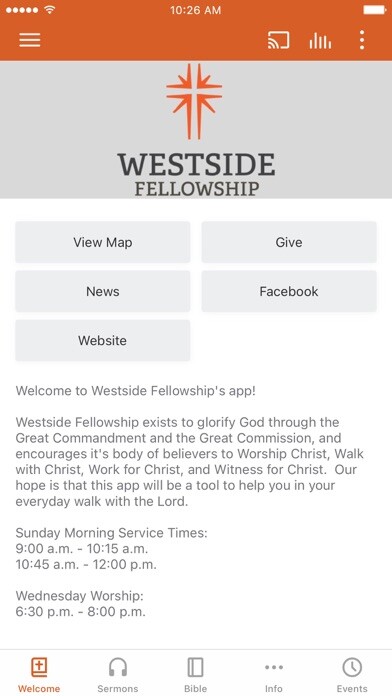 Emulate iPhone app Westside Fellowship using MyAndroid