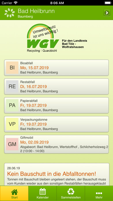 Emulate iPhone app WGV Abfall-App using MyAndroid