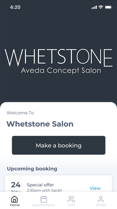 Emulate iPhone app Whetstone Aveda Concept Salon using MyAndroid