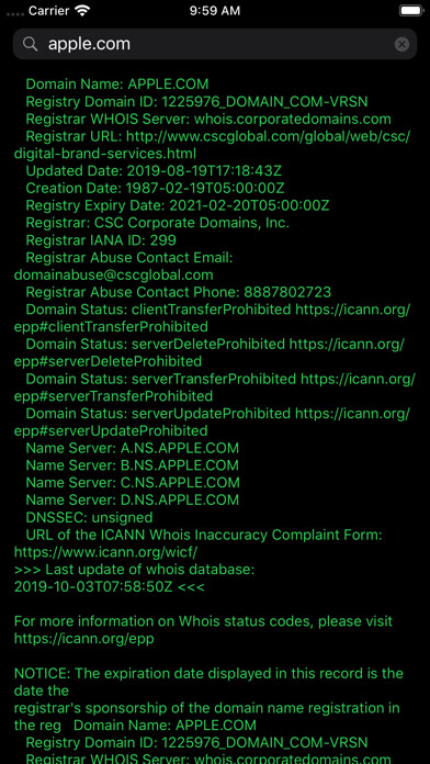 Emulate iPhone app Whois - Lookup & Availability using MyAndroid