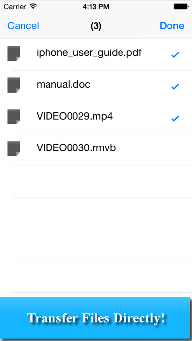 Emulate iPhone app WiFi File Transfer : NearPush using MyAndroid