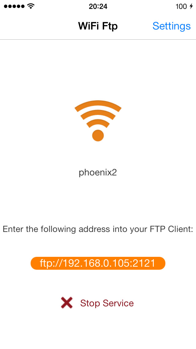Emulate iPhone app WiFi FTP Free (WiFi File Transfer) using MyAndroid