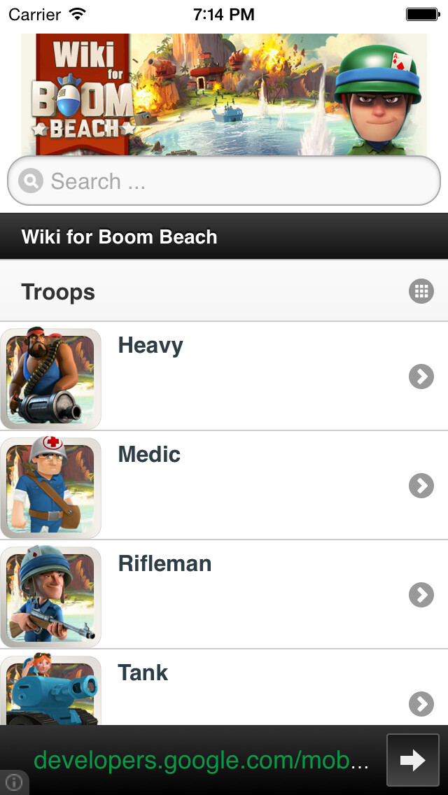 Emulate iPhone app Wiki for Boom Beach using MyAndroid