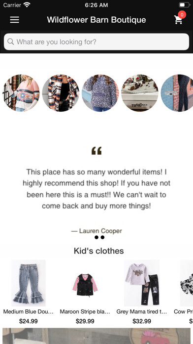 Emulate iPhone app Wildflower Barn Boutique using MyAndroid
