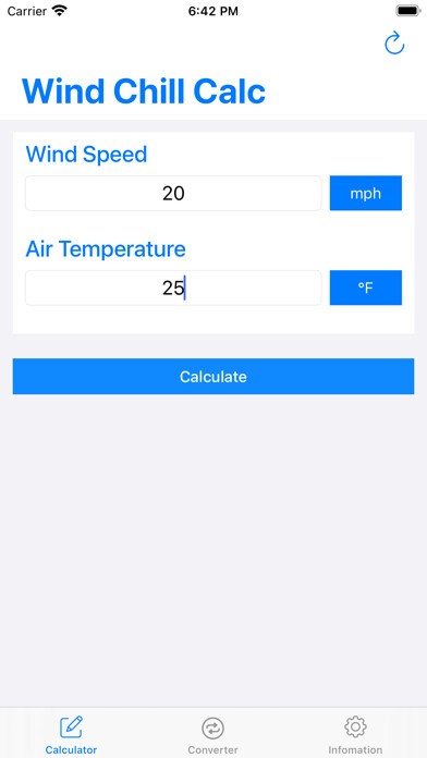 Emulate iPhone app Wind Chill Calculator - Calc using MyAndroid Emulate iPhone app Wind Chill Calculator - Calc using MyAndroid