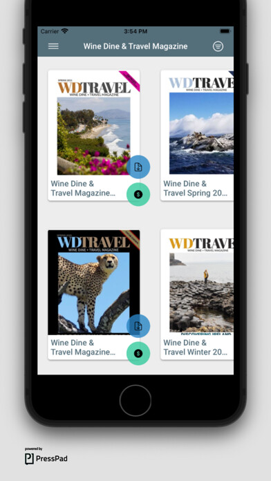 Emulate iPhone app Wine Dine & Travel Magazine using MyAndroid