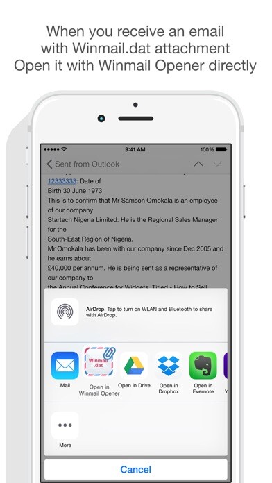 Emulate iPhone app Winmail Opener using MyAndroid