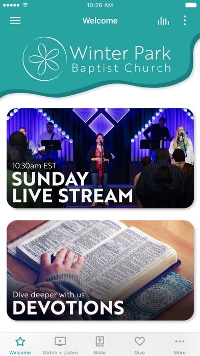 Emulate iPhone app Winter Park Baptist Church using MyAndroid