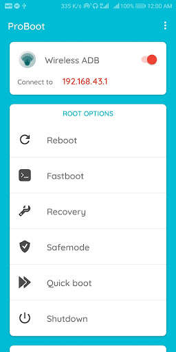 Run android online APK Wireless ADB , Advanced Reboot  (Root recommended) from MyAndroid or emulate Wireless ADB , Advanced Reboot  (Root recommended) using MyAndroid