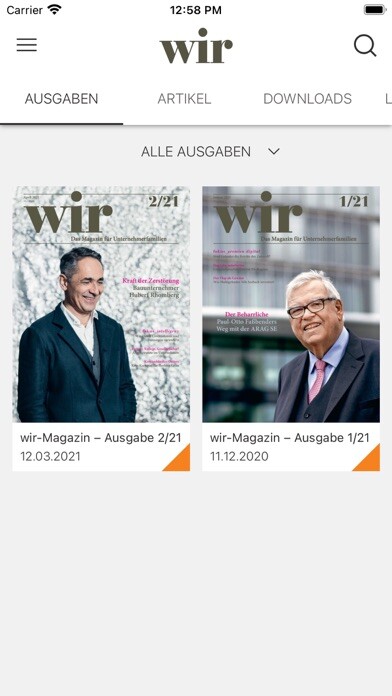 Emulate iPhone app wir-Magazin Digital using MyAndroid