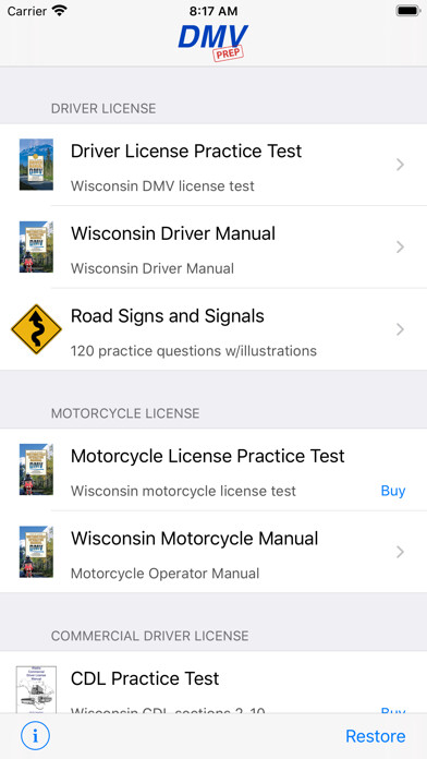 Emulate iPhone app Wisconsin DMV Test Prep using MyAndroid