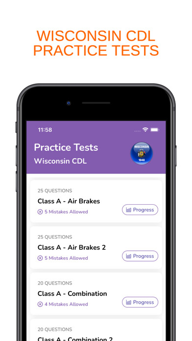 Emulate iPhone app Wisconsin WI CDL Permit Test using MyAndroid