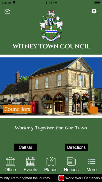Emulate iPhone app Witney Town Council using MyAndroid