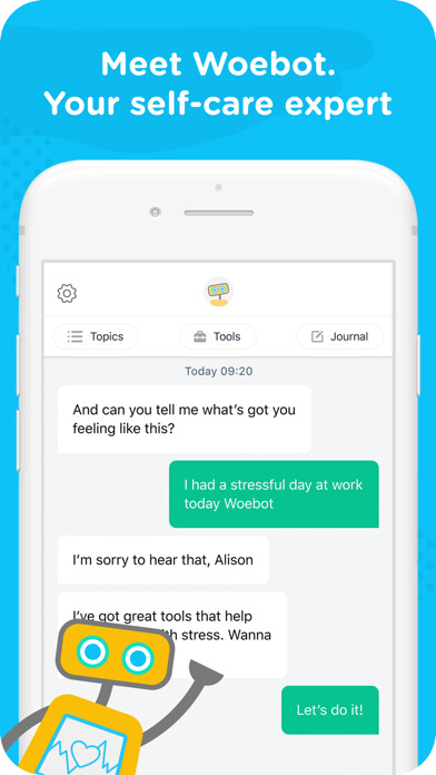 Emulate iPhone app Woebot: Your Self-Care Expert using MyAndroid Emulate iPhone app Woebot: Your Self-Care Expert using MyAndroid