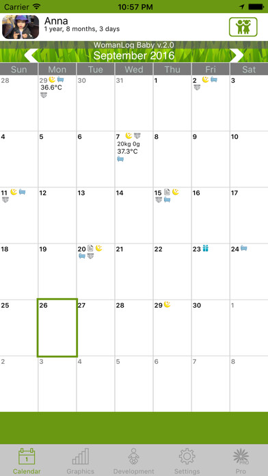 Emulate iPhone app WomanLog Baby Calendar using MyAndroid