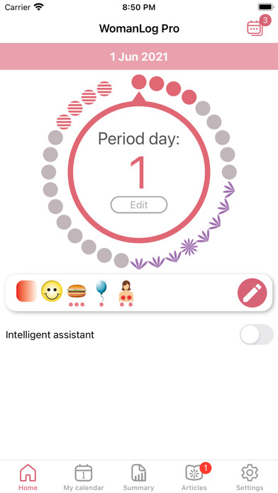 Emulate iPhone app WomanLog Pro Calendar using MyAndroid